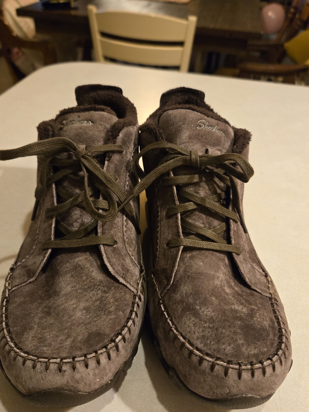 Skechers Brown Suede Lace-Up Moccasin Sneakers, Women Size 9